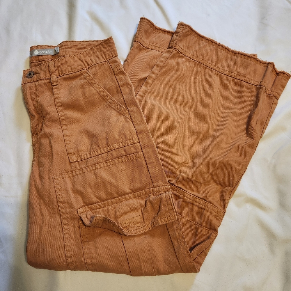 Tractr Girls Cargo Wide Leg Pants Mustard/Rust Sz 12
